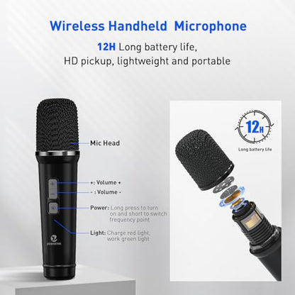 ZOWEETEK Portable Wireless Voice Amplifier UHF Handheld Mic & Bluetooth | 60W Output, Retro Design, Portable Speaker Set, PA System, for Teaching, Meeting, Public Speaking, Group Activities, Karaoke