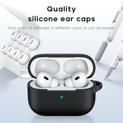 RFUNGUANGO for AirPods Pro 2 Case Cover, Black | Silicone Protective Case with Cleaning Kit Keychain, Compatible with AirPods Pro 2nd/1st Generation, Wireless Charging - color: A-A-Black, size: AirPods Pro 2nd/1st Case