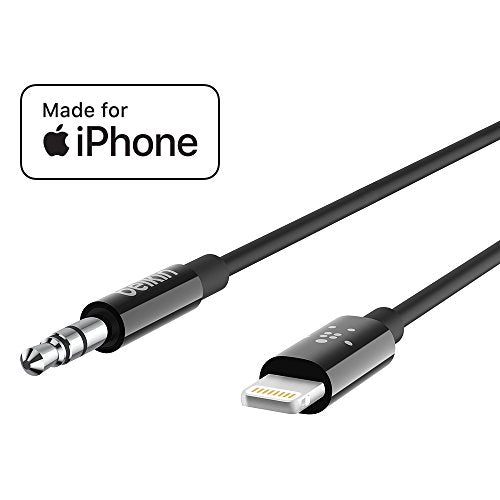 Belkin Lightning to 3.5mm Audio Cable, 6ft, Black | Connects iPhone to wired headphones, speakers, or car stereo, MFi certified, aux input, travel-friendly - color: Black, size: 6'