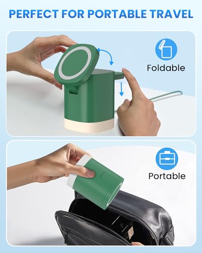 Wireless Charging Station for Apple Mag-Safe: JoyGeek 3 in 1 Magnetic Foldable Charger Stand for iPhone 16 15 14 13 12 Pro Max Plus - Apple Watch 10 9 8 7 6 5 4 SE - AirPods Pro 2/3/4 - color: Dark Green