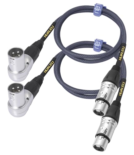 4Ft Right Angle 3Pin XLR Male to 3Pin XLR Female Audiao Cable, Mixer, Microphone,Amplifier Audio Cable - 2-Pack - size: 4Feet