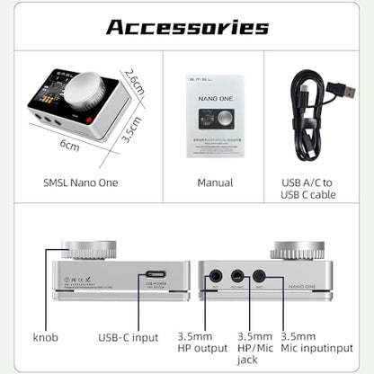 SMSL Nano ONE, Gaming External Sound Card Microphone/USB Input, 3.5mm Headphone Output,Music/Game/7.1 Virtual/Voice Enhancement Connects to Phones/Tablets/Computers/Gaming Consoles