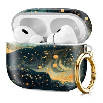 Compatible with Airpod pro 2nd/1st Generation Case Cover with Gold Round Keychain Cute Pattern Hard & Anti Slip Cover for Men Women & Girls（Starry Sky） - color: Starry Sky
