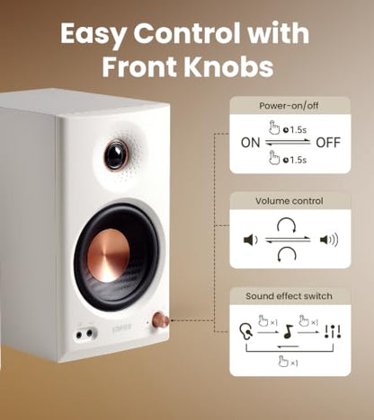 Edifier MR4.5 Bi-Amped Studio Monitor, 80W RMS Bookshelf Speakers - White | 4.5" Woofer 1" Silk Tweeter Hi-Res Audio Bluetooth 6.0 LDAC XLR/TRS/RCA/AUX Input Music Production Video Editing Home Audio - color: White