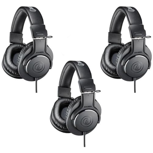 Audio-Technica 3 Pack ATH-M20x Professional Monitor Headphones, 96dB, 15-20kHz, Black - with Microfiber Cloth