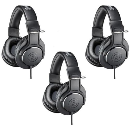Audio-Technica 3 Pack ATH-M20x Professional Monitor Headphones, 96dB, 15-20kHz, Black - with Microfiber Cloth