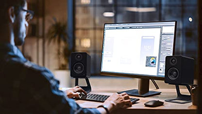 Kanto YU2MB PC Gaming Desktop Speakers | 3" Composite Drivers | 3/4" Silk Dome Tweeter | Class D Amplifier | 100 Watts | Built-in USB DAC | Subwoofer Output | Pair | Matte Black - color: Black Matte