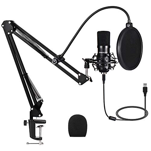 USB Streaming Podcast PC Microphone: Professional Computer Mic 192kHz/24bit Studio Cardioid Condenser Mic Kit with Sound Card Boom Arm Shock Mount Pop Filter, for Skype