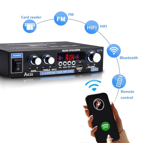 AK35 Stereo Amplifier Home Audio Bluetooth 5.0 Max 200W 2.0 Channel Mini Amplifier Stereo Receivers for Car, Home Party, Audio Amplifier AMP w/USB/TF Card/AUX Input/Bass & Treble Control - size: AK35