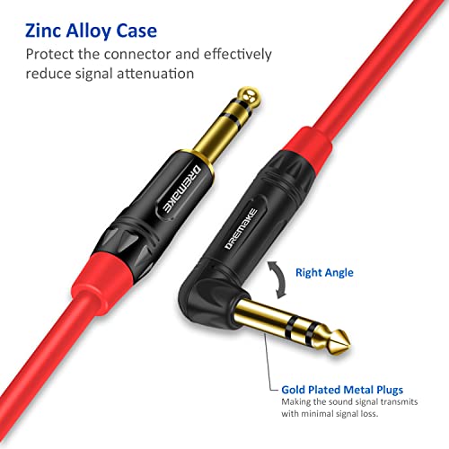 Guitar Cable Cord 10FT, 2 Pack TRS 1/4 Straight to Right Angle Professional Instrument Guitar Amp Cable, TRS 6.35mm Male to Male Balanced Audio Cable for Pro Audio Effects Pedal Quarter Inch