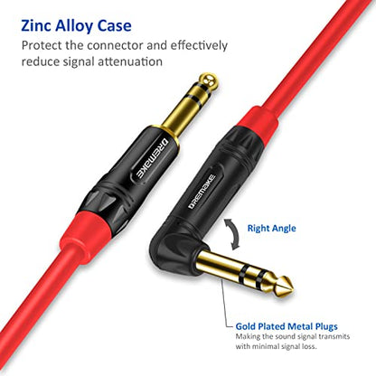 Guitar Cable Cord 10FT, 2 Pack TRS 1/4 Straight to Right Angle Professional Instrument Guitar Amp Cable, TRS 6.35mm Male to Male Balanced Audio Cable for Pro Audio Effects Pedal Quarter Inch