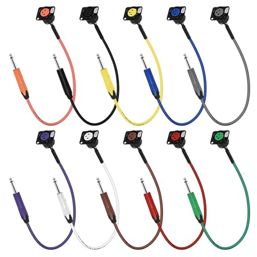 (10 Colors 6.35mm 1/4" TS Male to XLR Female Panel Mount Cable Set,Professional Audio Patch Cable with Screws for Guitar,Microphone,PA System and Live Sound Equipment-1.0 Feet/10 Pack - color: xlr female to 1/4 TS 1.0FT, size: 1.0 Feet