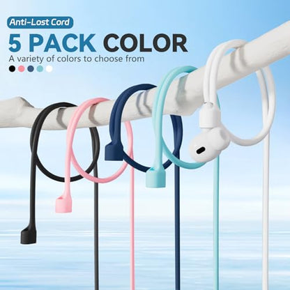 Mooyavia Ultra Strong Magnetic Anti-Lost Strap for AirPods Pro - 5 Color | Compatible with AirPods Pro 3/2/1 & AirPods 4/3/2/1,Soft Silicone Sport Neck Lanyard,with 1 Pairs Anti Lost Earhook - color: A2-black+white+dark Blue+green+pink