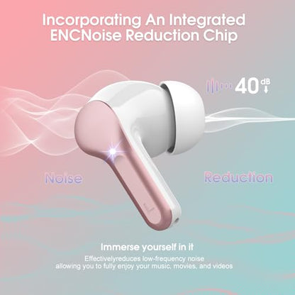 Wireless Earbuds, Bluetooth 5.4 Headphones HiFi Stereo, Bluetooth Earbuds | With ENC Noise Cancelling Mic, IP7 Waterproof in Ear Earphones, 48H, LED Display Ear buds for Pad Phones Workout, Rose Gold - color: Rose Gold