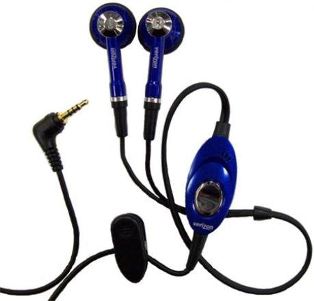 Headset OEM 2.5mm Hands-Free Earphones Dual Earbuds Headphones Microphone Stereo Blue for Verizon Kyocera SoHo KX1 - Verizon LG Accolade VX5600 - Verizon LG Chocolate 2 VX8550