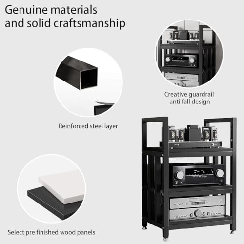 Adjustable Open Frame Hi-Fi Audio Stand, Wood Top Metal Audio Rack with Anti-Vibration Foot, AV Equipment Shelving for Living Room Home Cinema Studio(Black-D) - color: Black-d