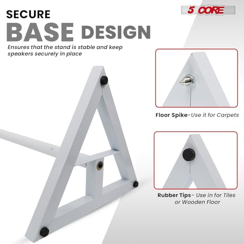 5 Core Speaker Stand Pair Heavy Duty Adjustable Telescoping Height 59.5" Triangle Base DJ PA Stands Mount 100Lb Capacity - SS TRI Base 64 WH