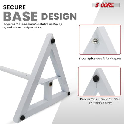 5 Core Speaker Stand Pair Heavy Duty Adjustable Telescoping Height 59.5" Triangle Base DJ PA Stands Mount 100Lb Capacity - SS TRI Base 64 WH