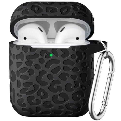 for Airpod Case &2nd Generation Leropard Engraved Skin Cover Compatible with Apple AirPods 2nd/1st Charging,Cute Soft Silicone Full Protective, Front LED Visible, Black - color: Black, size: Airpods 1/2 Case