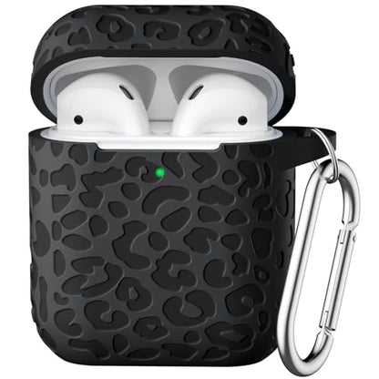 for Airpod Case &2nd Generation Leropard Engraved Skin Cover Compatible with Apple AirPods 2nd/1st Charging,Cute Soft Silicone Full Protective, Front LED Visible, Black - color: Black, size: Airpods 1/2 Case