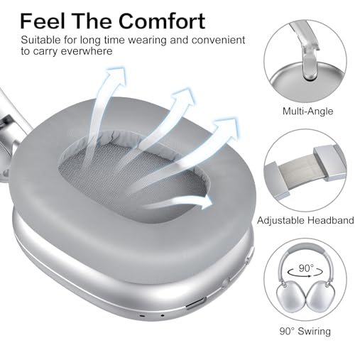 C6 Active Noise Cancelling Headphones, Wireless Over Ear Bluetooth Headphones, 60H Playtime, Lightweight Folding Deep Bass Comfort Fit Ear Cups Headset with Mic for iPad/Travel/PC/Home Silver - color: Silver