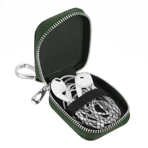 HARFINGTON Earbuds Cases, Earphone Case Holder, PU Leather Ear Buds Case Zipper Organizer Small with Mesh Pocket for USB Cable, Wireless Wired Earphones, Green - color: Green