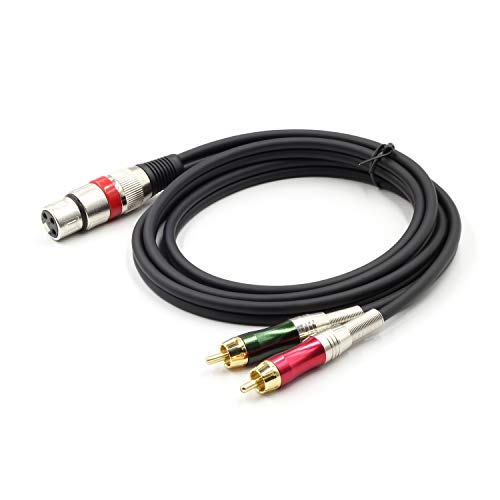 XLR Female to 2 x Phono RCA Plug Adapter Y Splitter Patch Cable, XLR Female 3 Pin to Dual RCA Male Plug Stereo Audio Cable Connector(1.5 M/5FT) - color: 1.5m(1 XLRF-2 RCAM)
