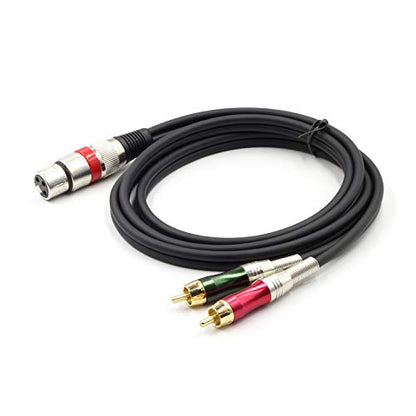 XLR Female to 2 x Phono RCA Plug Adapter Y Splitter Patch Cable, XLR Female 3 Pin to Dual RCA Male Plug Stereo Audio Cable Connector(1.5 M/5FT) - color: 1.5m(1 XLRF-2 RCAM)