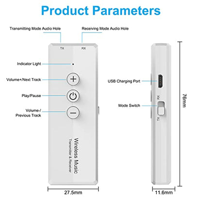 Isobel 3-in-1 Bluetooth Transmitter/Receiver, Rechargeable Bluetooth Adapter for TV & Car Stereo - color: White