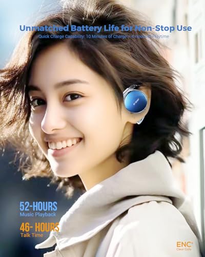 Micool Open Ear Headphones Bluetooth 5.4, Sport On Ear Headphones Wireless, Water-Drop Shaped Noise Cancelling Clip On Headset Bluetooth with Long Battery Life, Comfort Fit 4 Microphones Earphones - color: White&Silver&Blue