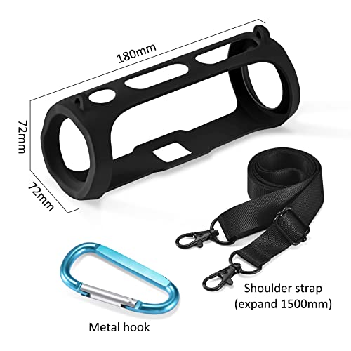 Silicone Protective Cover Frame Case Skin for JBL FLIP Essential 2 Bluetooth Speaker Shell Sleeve Hand Bag Shoulder Case Box Accessories - color: Black
