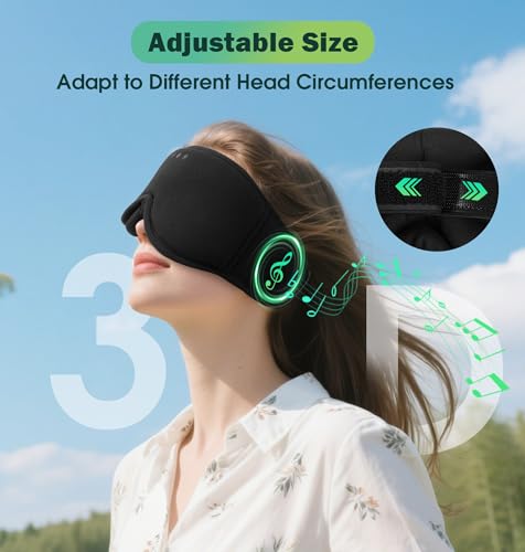 Sleep Mask with Headphones Bluetooth 5.4, LC-dolida Soft Bamboo Cotton Wireless Bluetooth Sleep Mask, Music Sleeping Headphones Cooling & Breathable, Ultra-Thin Stereo Speaker for Side Sleepers - color: Jet