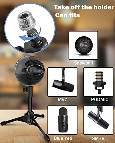 Desktop Mic Stand Portable Foldable Tripod with Mic Clip Holder and 5/8" Male to 3/8" Female Screw Adjustable Microphone Stand. - size: 1 Pack