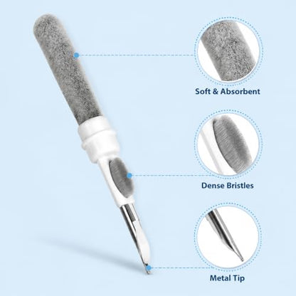 3 in 1 Earbud Cleaning Pen with Brush, Sponge and Metal Tip, White - color: White