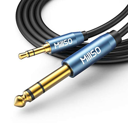 6.35mm Male 1/4 to 3.5mm Male 1/8 to 1/4 Stereo Audio Cable 16 Feet | Sapphire Blue, Gold-Plated, TRS 3.5mm to 1/4 Aux Headphone Adapter for Guitar Amplifier, Keyboard, Piano, Home Theater, Mixer - color: Sapphire blue, size: 16 Feet