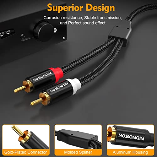 HOSONGIN RCA Cables 3.3ft 2 Pack[Hi-Fi Sound, Nylon Braided, Shielded], 2-Male to 2-Male RCA Audio Stereo Subwoofer Cable Auxiliary Cord for Home Theater, HDTV, Amplifiers, Hi-Fi Systems, Speakers - size: 3.3FT-2Pack