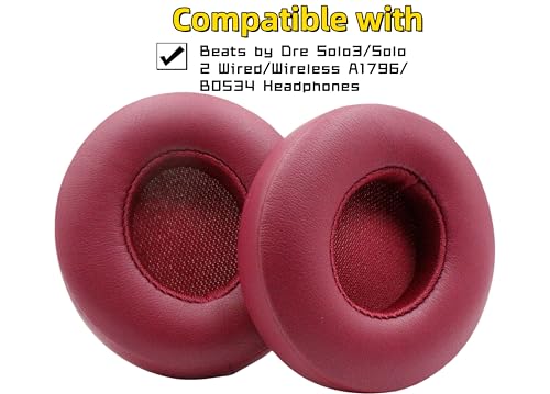 Earpads for Beats Solo 3 & Solo 2 On-Ear Headphones,Deep Brick Red | for Beats by Dre Solo 3/Solo 2/A1796/B0534 Headphones, Ear Pads Cushions with Upgrade Memory Foam & High Protein Leather - color: Deep Brick red