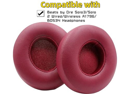 Earpads for Beats Solo 3 & Solo 2 On-Ear Headphones,Deep Brick Red | for Beats by Dre Solo 3/Solo 2/A1796/B0534 Headphones, Ear Pads Cushions with Upgrade Memory Foam & High Protein Leather - color: Deep Brick red