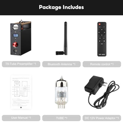 AIYIMA T8 6N3 Digital Tube Preamplifier Bluetooth 5.0 Hi-Fi Headphone Preamp Decoder Preamp PC-USB DAC APTX for Home Wireless Receiver Audio Stereo Amplifier + with Remote Control