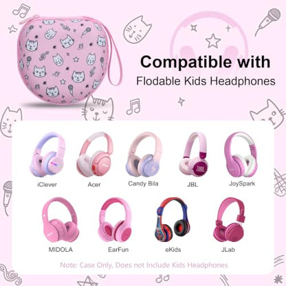 Kids Headphone Case for Tonies/iClever/Acer, Cat Pink(Case Only) | for iClever BTH12 HS19 BTH22 BTH20 BTH18 BTH26/JBL Junior 320BT/MIDOLA/JoySpark/eKids/ ADOOPE/JLab Girls Boy Kids Headphone - color: Kitten Print-Pink