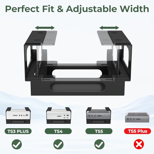 Adjustable Under Desk Mount Exclusive for CalDigit TS3 Plus / TS4 / TS5 Dock & Power Brick, Space-Saving Thunderbolt 3/Thunderbolt 4 Dock Holder with Cable Straps, Easy Install with All Screws