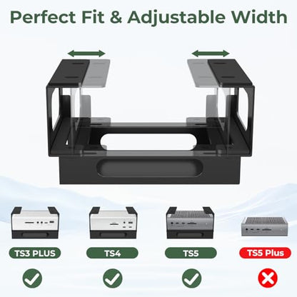 Adjustable Under Desk Mount Exclusive for CalDigit TS3 Plus / TS4 / TS5 Dock & Power Brick, Space-Saving Thunderbolt 3/Thunderbolt 4 Dock Holder with Cable Straps, Easy Install with All Screws