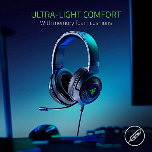 Razer Kraken X USB Ultralight Gaming Headset: 7.1 Surround Sound - Lightweight Frame- for PC - Classic Black + Base Station V2 Chroma