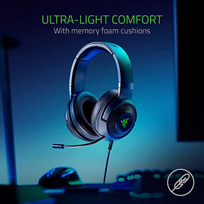 Razer Kraken X USB Ultralight Gaming Headset: 7.1 Surround Sound - Lightweight Frame- for PC - Classic Black + Base Station V2 Chroma