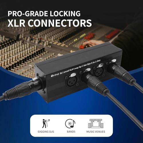 4-IN-1-OUT XLR Audio Splitter Box, XLR 4 Female to 1 Male Balanced Converter ; 4-Way Stereo Passive Audio Cable