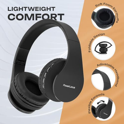 PowerLocus Wireless Bluetooth Over-Ear Stereo Foldable Headphones, Wired Headsets Rechargeable with Built-in Microphone for iPhone, Samsung, LG, iPad (Black) - color: Black