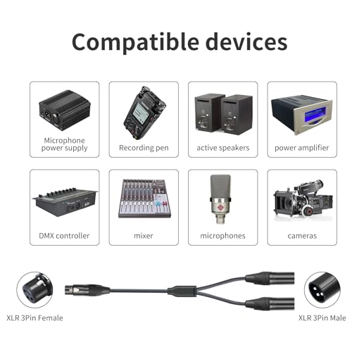 HUELAU 2Pack XLR Female to Dual XLR Male Y Splitter Cable, 1 Female to 2 Male Y Cable for Micphone Mixer Amplifier- 3.3Feet - color: XLR 1 Female to 2 Male, size: 3.3Ft*2Pack