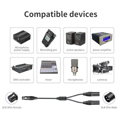 HUELAU 2Pack XLR Female to Dual XLR Male Y Splitter Cable, 1 Female to 2 Male Y Cable for Micphone Mixer Amplifier- 3.3Feet - color: XLR 1 Female to 2 Male, size: 3.3Ft*2Pack