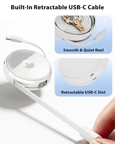 2-in-1 Wireless Charger with Retractable USB-C Cable – 60W PD | Fast Retractable Charging Cable & Phone Charger for iPhone Apple Watch Earbuds, Portable Travel Charging Station for Car