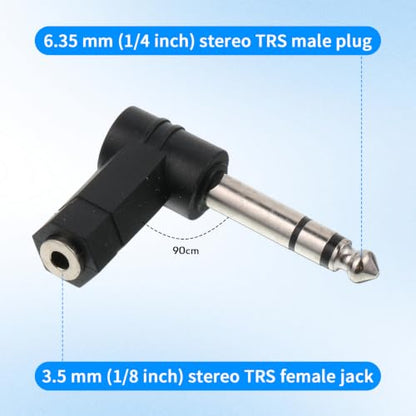 1/4 Inch TRS to 3.5mm Right Angle Adapter, 2 Pack | 6.5mm Angle Male to 3.5mm Female Audio Adapter 90 Degree TRS Stereo Jack Plug Connector